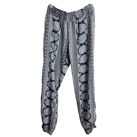Elan Pants - Elan Loose Wide Fit Women's Pants Size Large Black & White